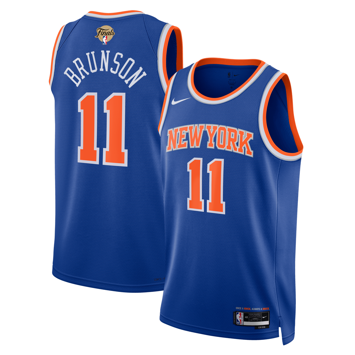 Unisex New York Knicks Jalen Brunson Nike Blue 2026 NBA Finals Patch Swingman Jersey - Icon Edition product image 1,
