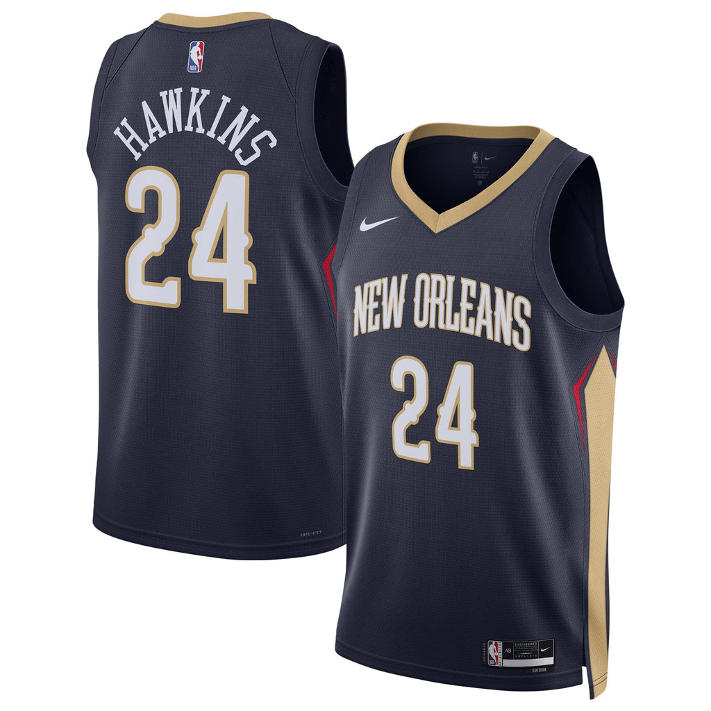 Unisex New Orleans Pelicans Jordan Hawkins Nike Navy Swingman Jersey - Icon Edition product image 1, provided for visual