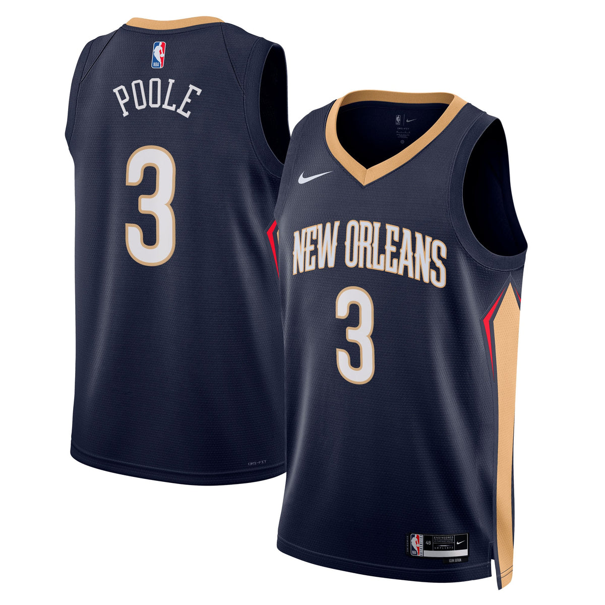 Unisex New Orleans Pelicans Jordan Poole Nike Navy Swingman Jersey - Icon Edition product image 1, provided for visual