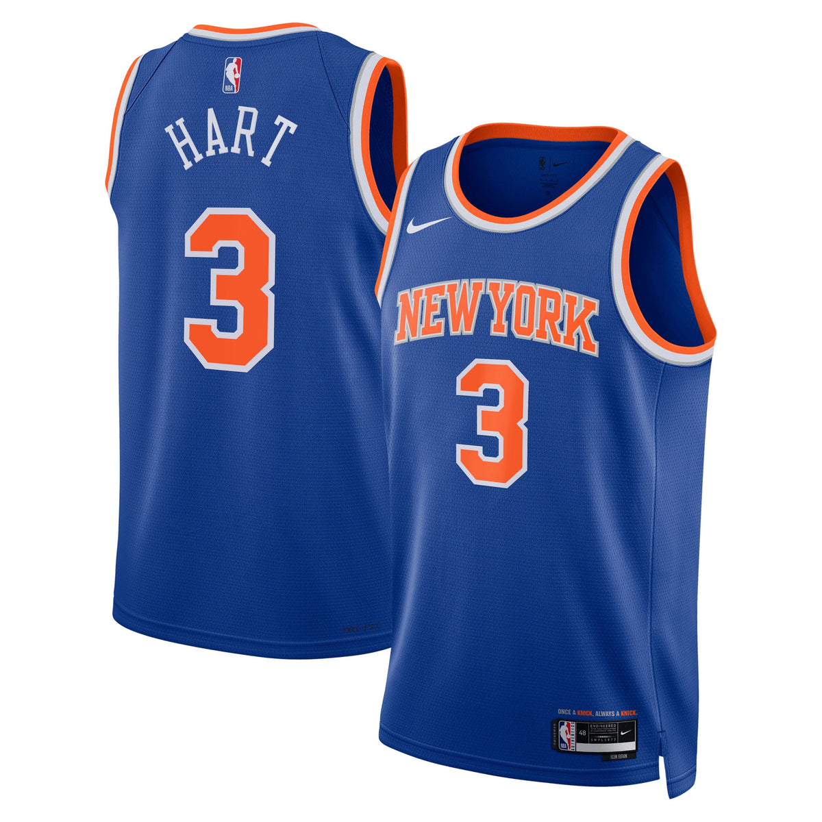 Unisex New York Knicks Josh Hart Nike Blue Swingman Jersey - Icon Edition product image 1, provided for visual reference and