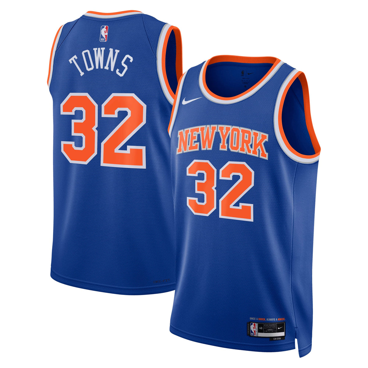 Unisex New York Knicks Karl-Anthony Towns Nike Blue Swingman Jersey - Icon Edition product image 2, provided for visual
