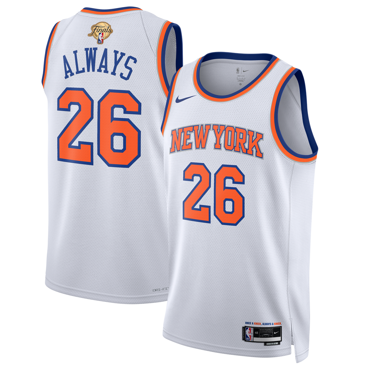Unisex New York Knicks Nike White 2026 NBA Finals Champions Always 26 Swingman Jersey - Association Edition product image 1,
