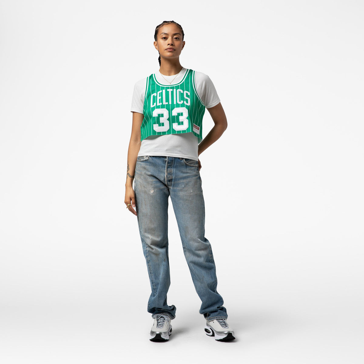 Boston Celtics Larry Bird Mitchell & Ness x DANNIJO Kelly Green Fashion Cropped Basketball Jersey for Women product image 8,