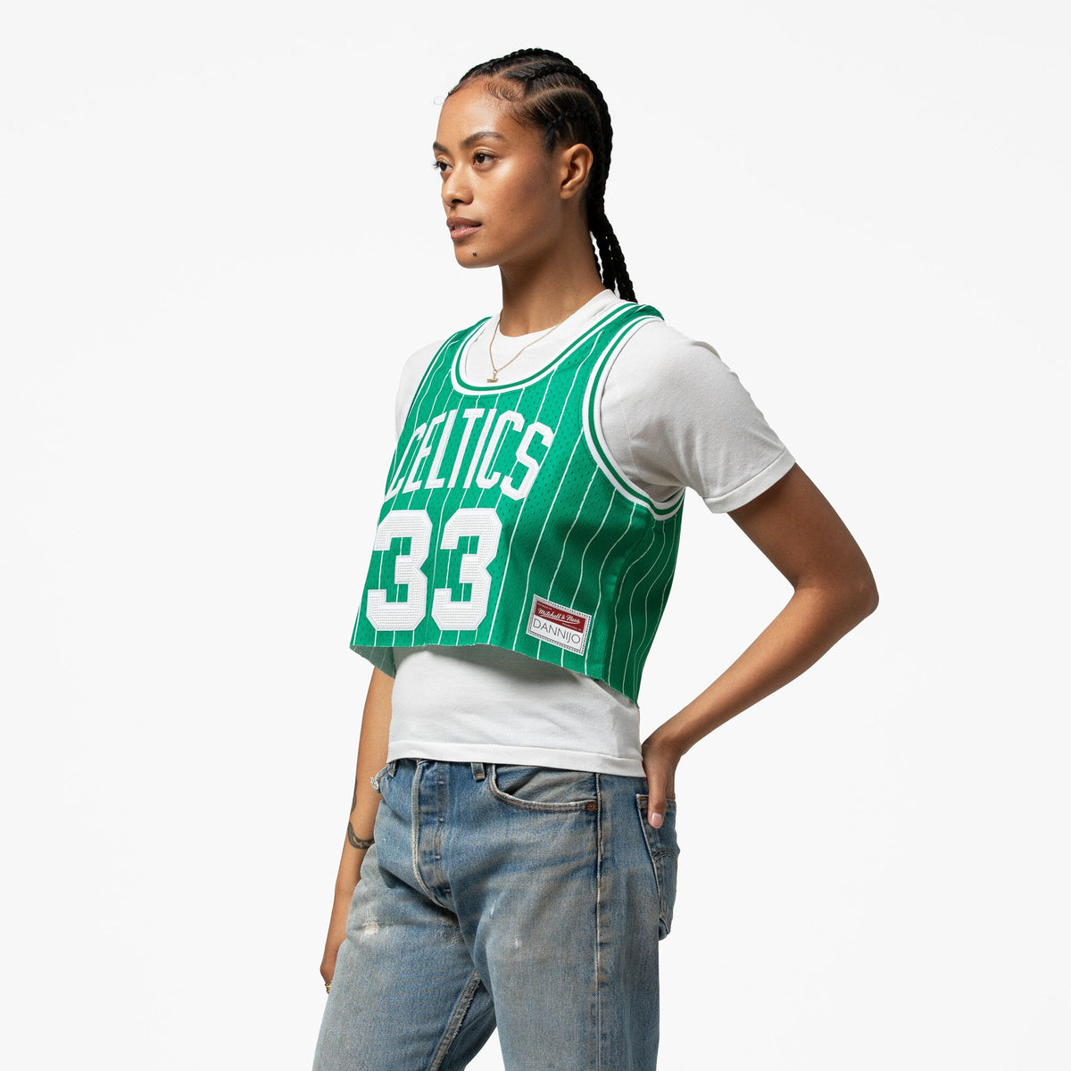 Boston Celtics Larry Bird Mitchell & Ness x DANNIJO Kelly Green Fashion Cropped Basketball Jersey for Women product image 9,