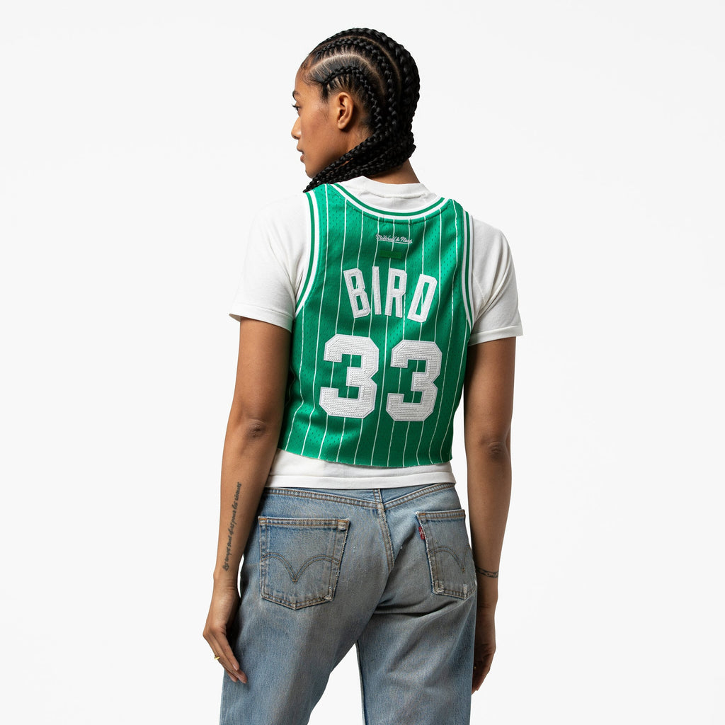Boston Celtics Larry Bird Mitchell & Ness x DANNIJO Kelly Green Fashion Cropped Basketball Jersey for Women product image