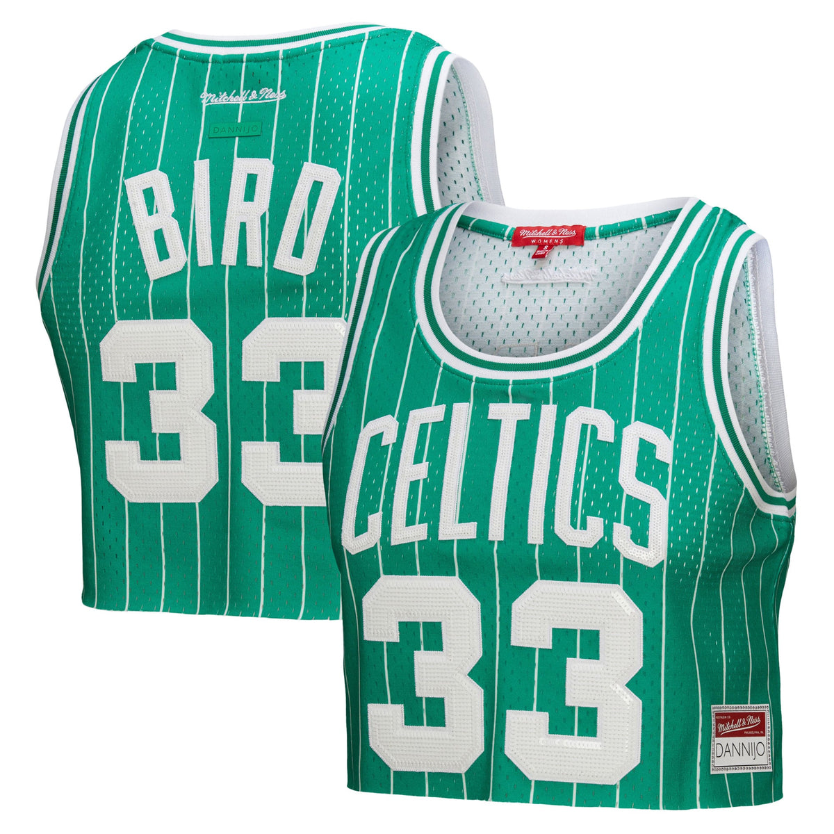 Boston Celtics Larry Bird Mitchell & Ness x DANNIJO Kelly Green Fashion Cropped Basketball Jersey for Women product image 1,