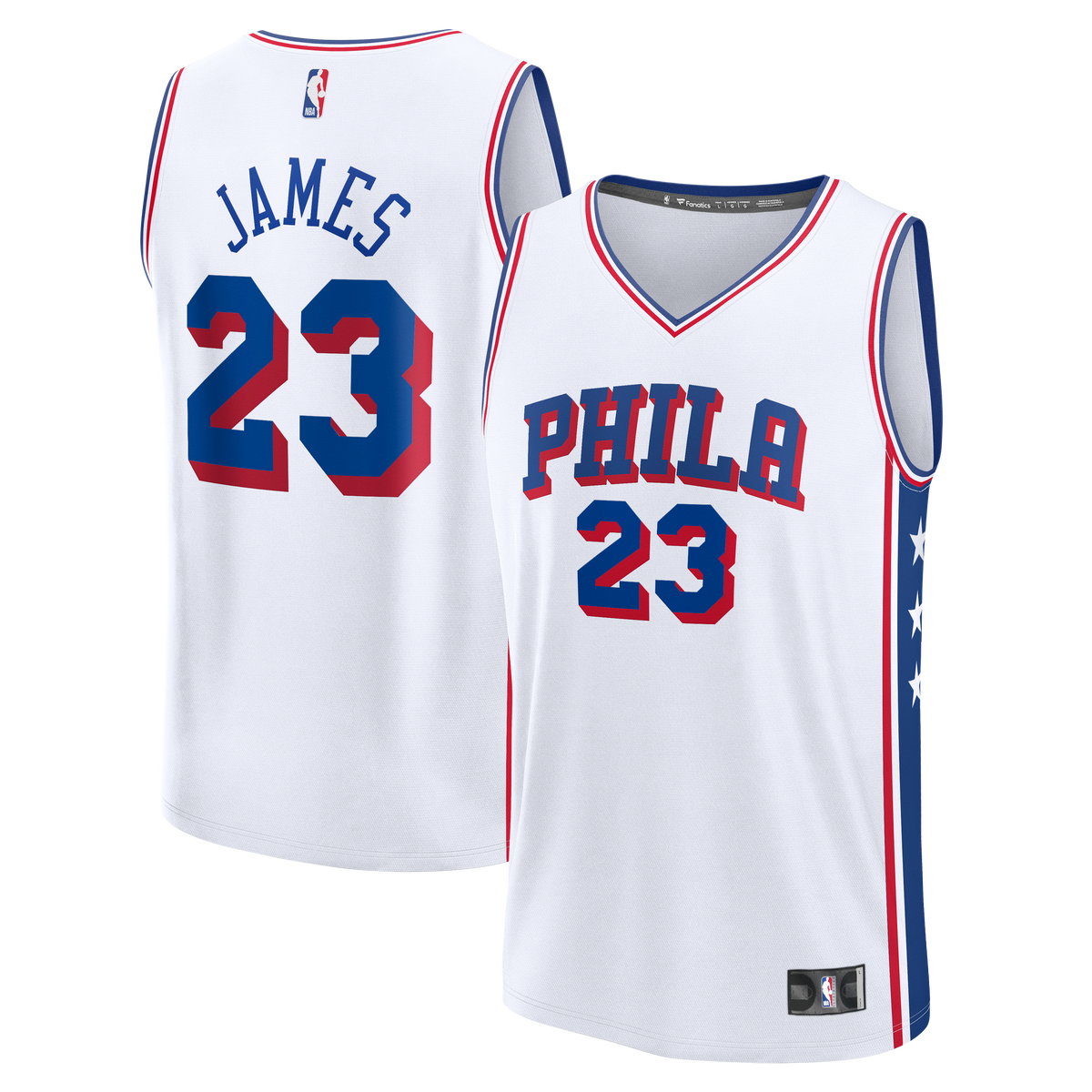 Youth Philadelphia 76ers LeBron James Fanatics White Fast Break Jersey - Association Edition product image 2, provided for
