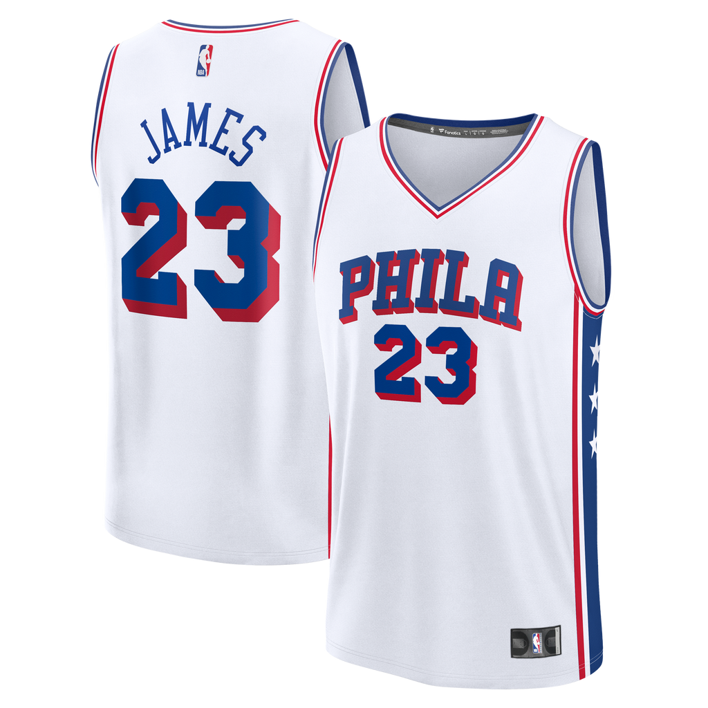 Youth Philadelphia 76ers LeBron James Fanatics White Fast Break Jersey - Association Edition product image 1, provided for