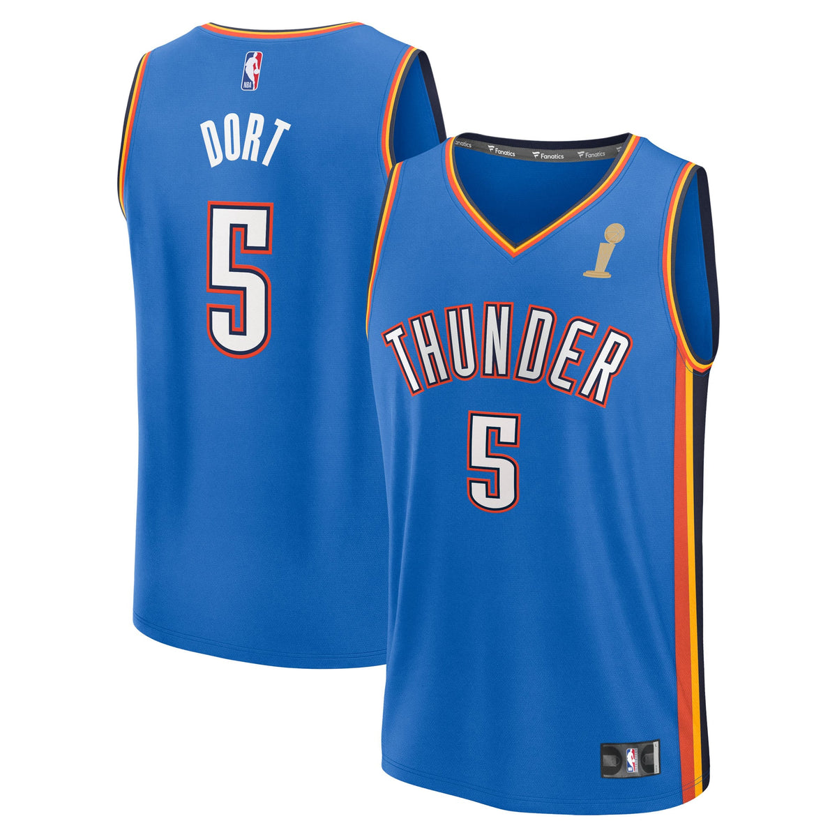 Youth Oklahoma City Thunder Luguentz Dort Fanatics Blue 2025 NBA Finals Champions Fast Break Replica Player Jersey - Icon