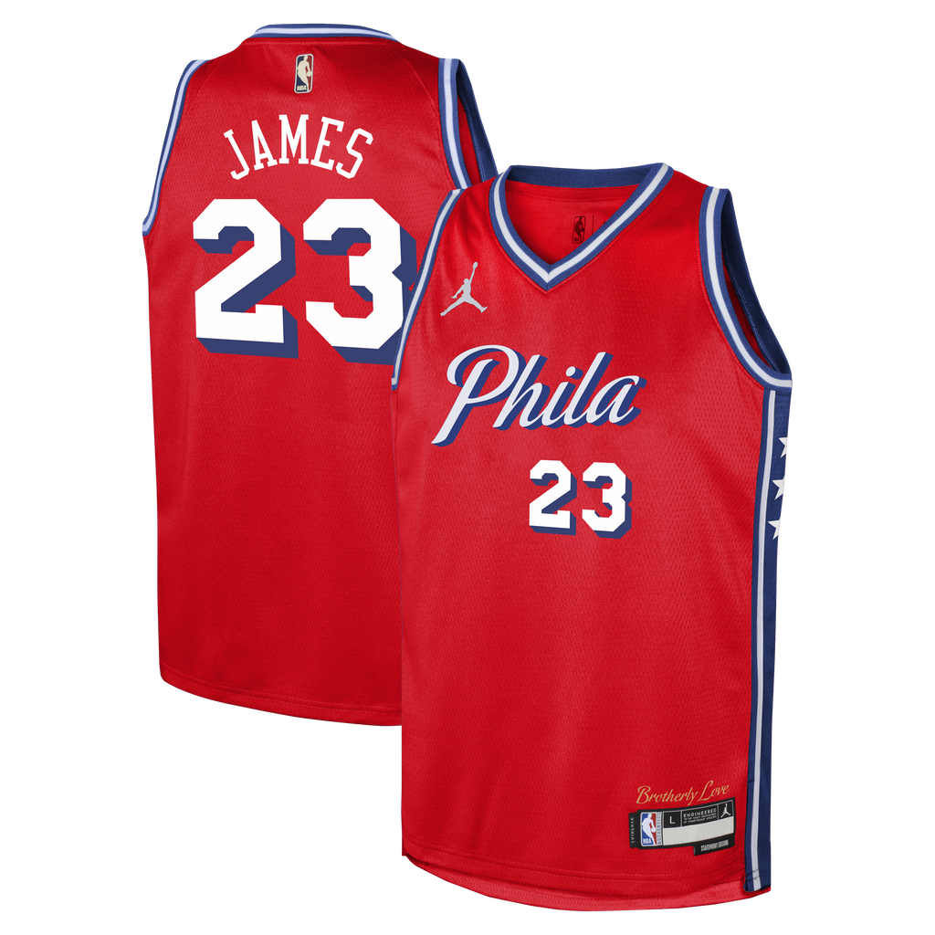 Youth Philadelphia 76ers LeBron James Jordan Brand Red Swingman Jersey - Statement Edition product image 2, provided for