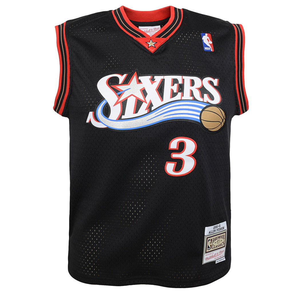 Youth Philadelphia 76ers Allen Iverson Mitchell & Ness Black 2000-01 Swingman Road Jersey product image 3, provided for