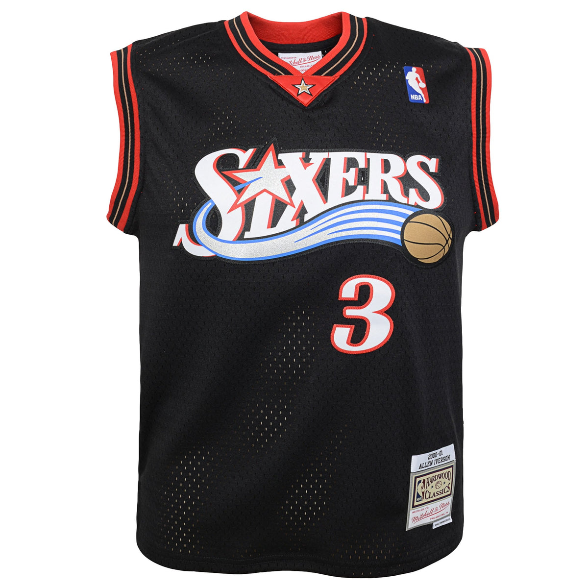 Youth Philadelphia 76ers Allen Iverson Mitchell & Ness Black 2000-01 Swingman Road Jersey product image 3, provided for