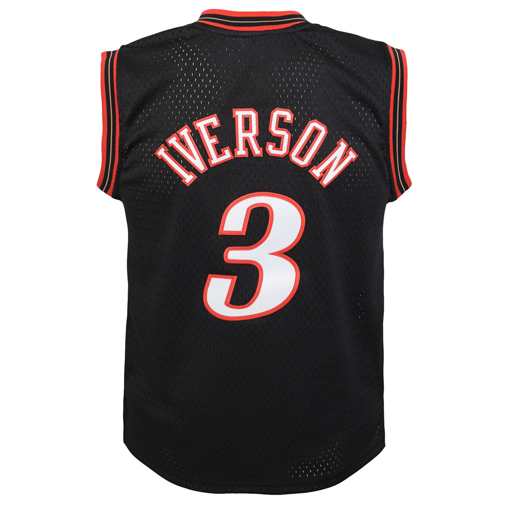 Youth Philadelphia 76ers Allen Iverson Mitchell & Ness Black 2000-01 Swingman Road Jersey product image 4, provided for