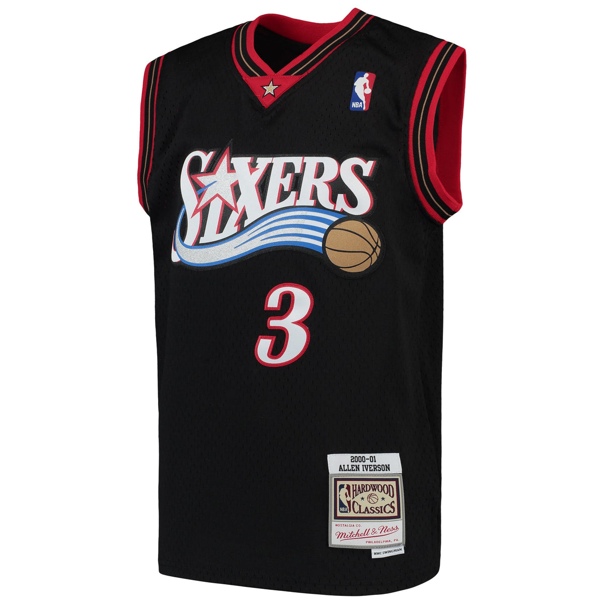 Youth Philadelphia 76ers Allen Iverson Mitchell & Ness Black Hardwood Classics Swingman Throwback Jersey product image 3,