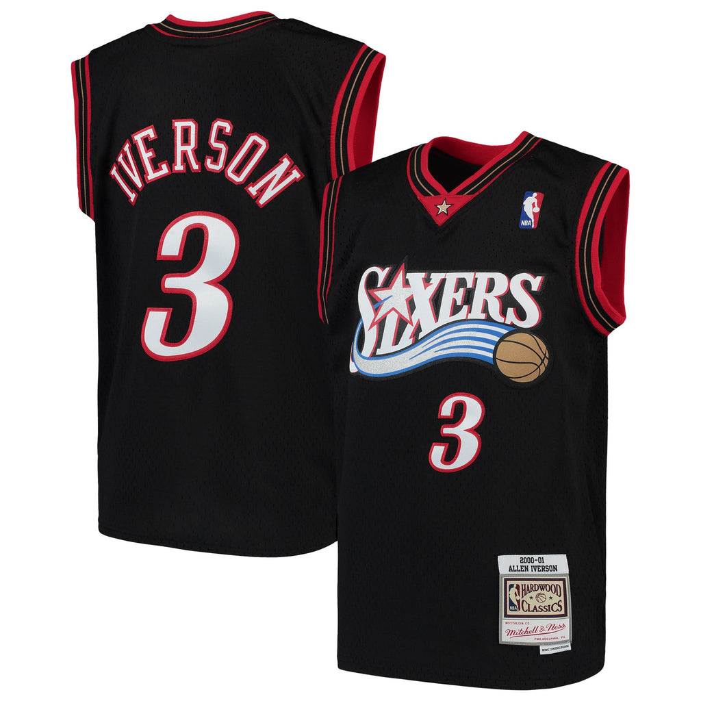 Youth Philadelphia 76ers Allen Iverson Mitchell & Ness Black Hardwood Classics Swingman Throwback Jersey product image 1,