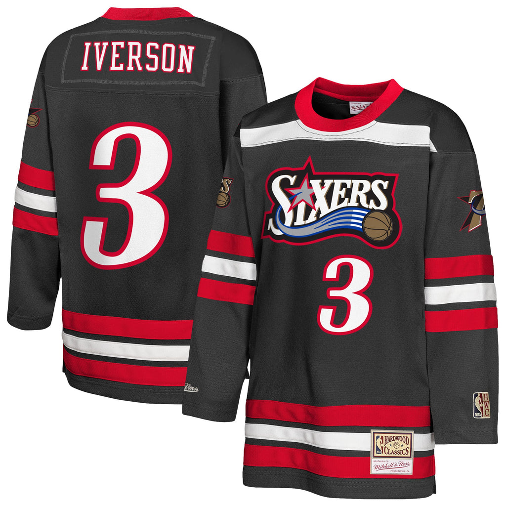 Youth Philadelphia 76ers Allen Iverson Mitchell & Ness Black Maxxed Out 2.0 Fashion Hockey Jersey product image 2, provided