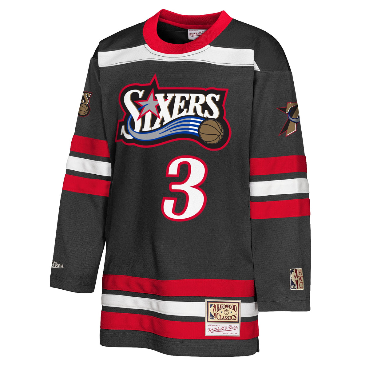 Youth Philadelphia 76ers Allen Iverson Mitchell & Ness Black Maxxed Out 2.0 Fashion Hockey Jersey product image 3, provided