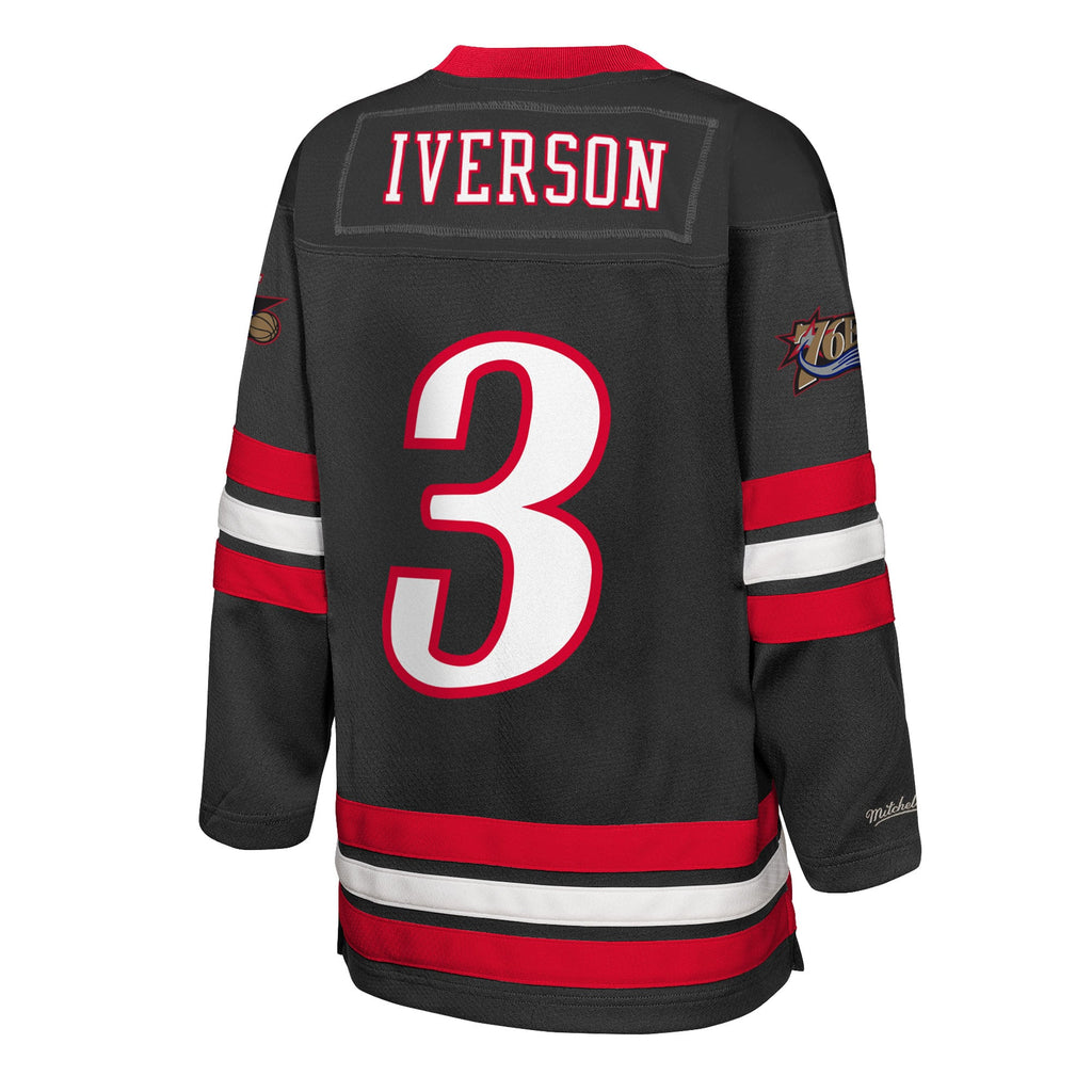 Youth Philadelphia 76ers Allen Iverson Mitchell & Ness Black Maxxed Out 2.0 Fashion Hockey Jersey product image 4, provided