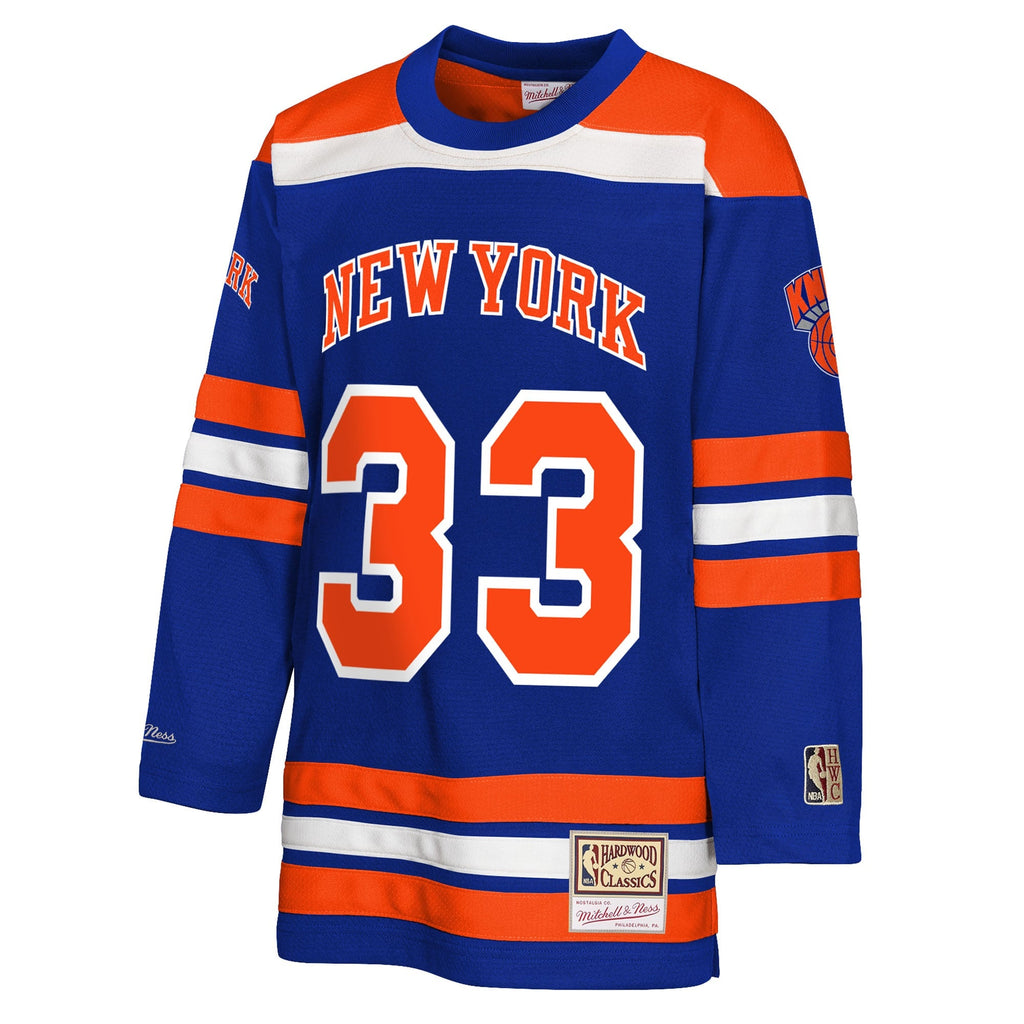 Youth New York Knicks Patrick Ewing Mitchell & Ness Blue Maxxed Out 2.0 Fashion Hockey Jersey product image 3, provided for