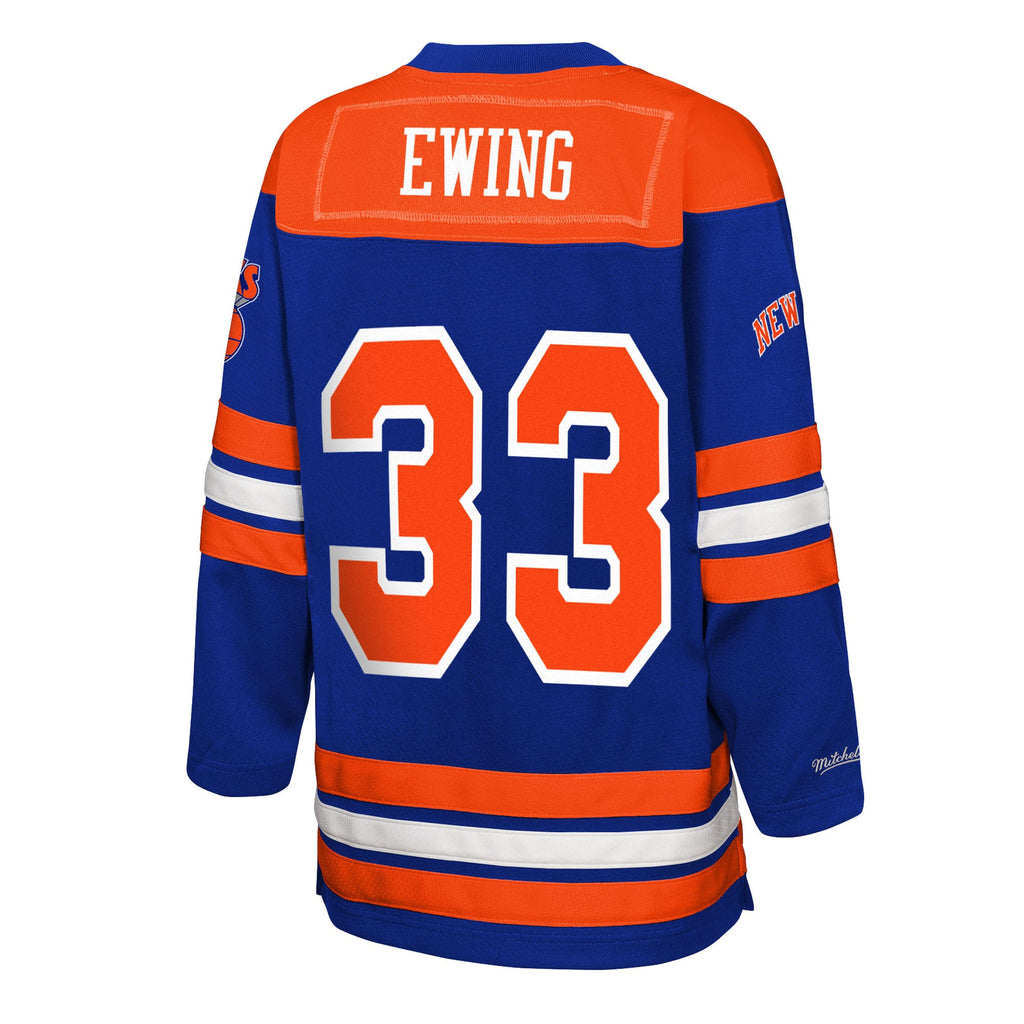 Youth New York Knicks Patrick Ewing Mitchell & Ness Blue Maxxed Out 2.0 Fashion Hockey Jersey product image 4, provided for