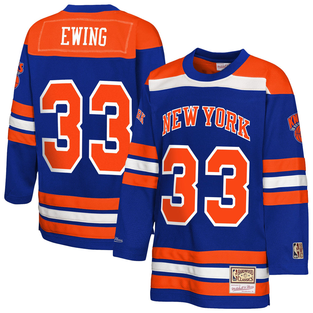 Youth New York Knicks Patrick Ewing Mitchell & Ness Blue Maxxed Out 2.0 Fashion Hockey Jersey product image 1, provided for