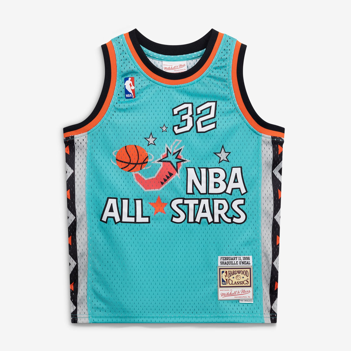 Youth 1996 NBA All-Star Game Shaquille O'Neal Mitchell & Ness Teal Hardwood Classics Swingman Jersey product image 3,