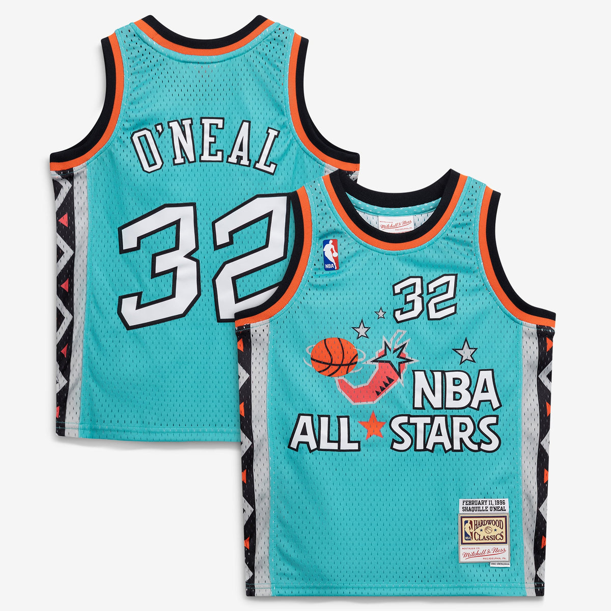Youth 1996 NBA All-Star Game Shaquille O'Neal Mitchell & Ness Teal Hardwood Classics Swingman Jersey product image 1,