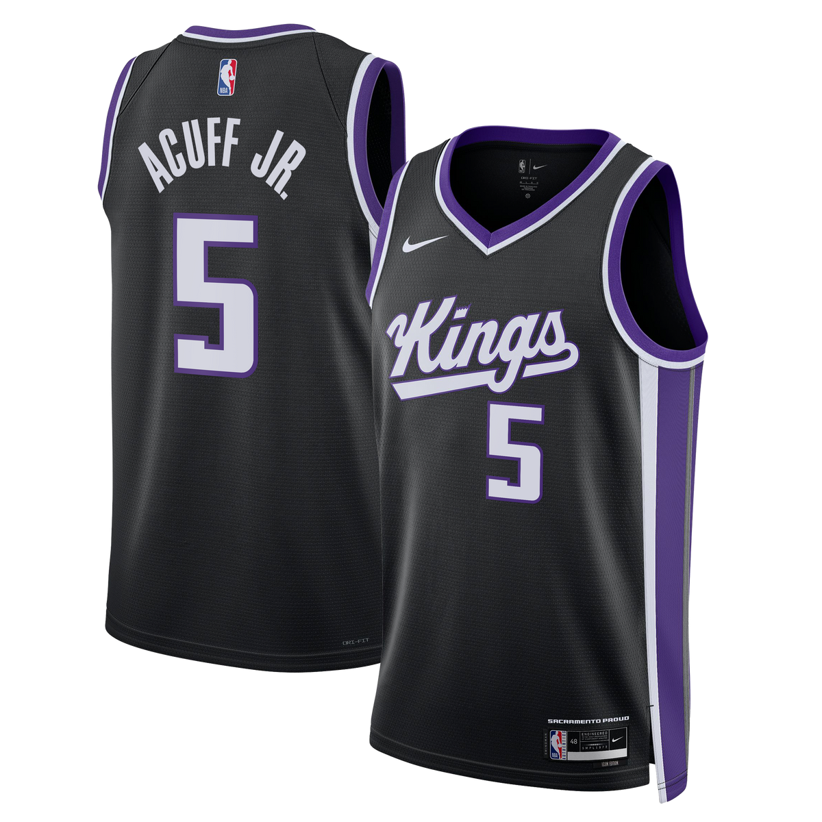 Youth Sacramento Kings Darius Acuff Jr. Nike Black Swingman Jersey - Icon Edition product image 1, provided for visual