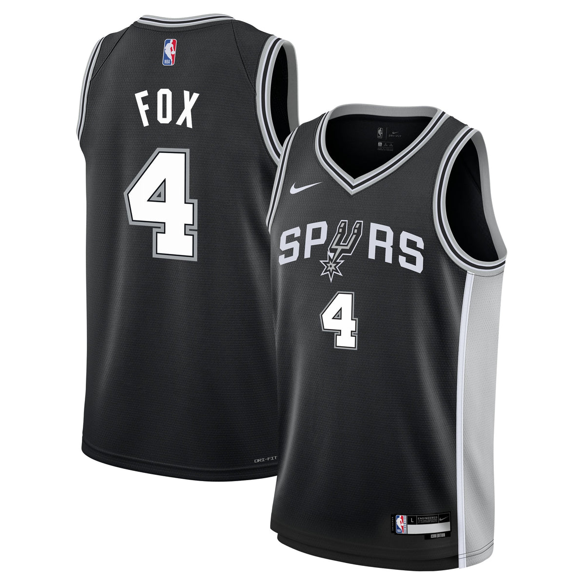 Youth San Antonio Spurs De'Aaron Fox Nike Black Swingman Jersey - Icon Edition product image 1, provided for visual