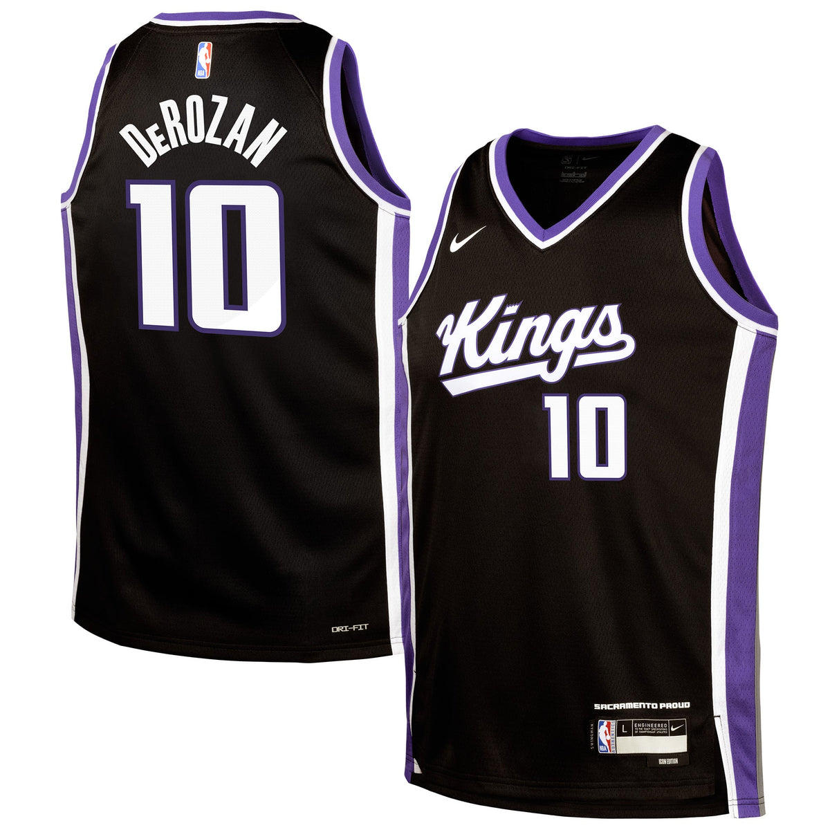 Youth Sacramento Kings DeMar DeRozan Nike Black Swingman Jersey - Icon Edition product image 1, provided for visual