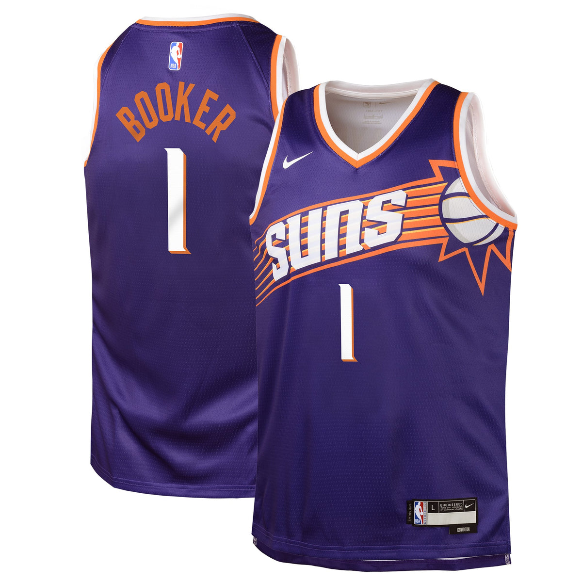 Youth Phoenix Suns Devin Booker Nike Purple Swingman Jersey - Icon Edition product image 2, provided for visual reference