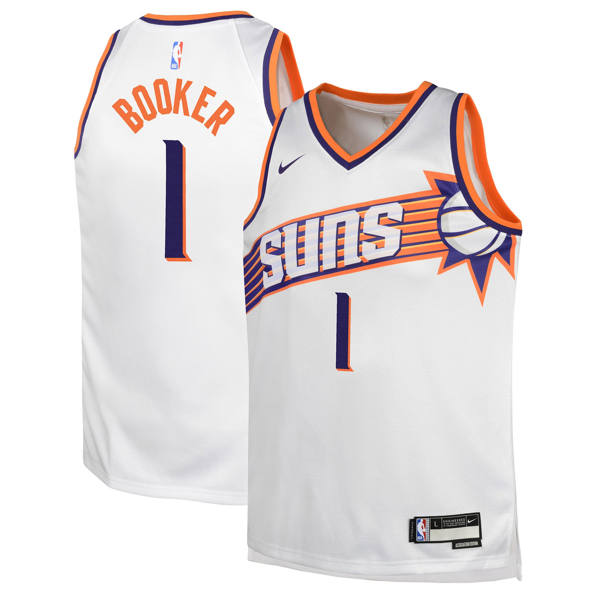 Youth Phoenix Suns Devin Booker Nike White Swingman Jersey - Association Edition product image 1, provided for visual