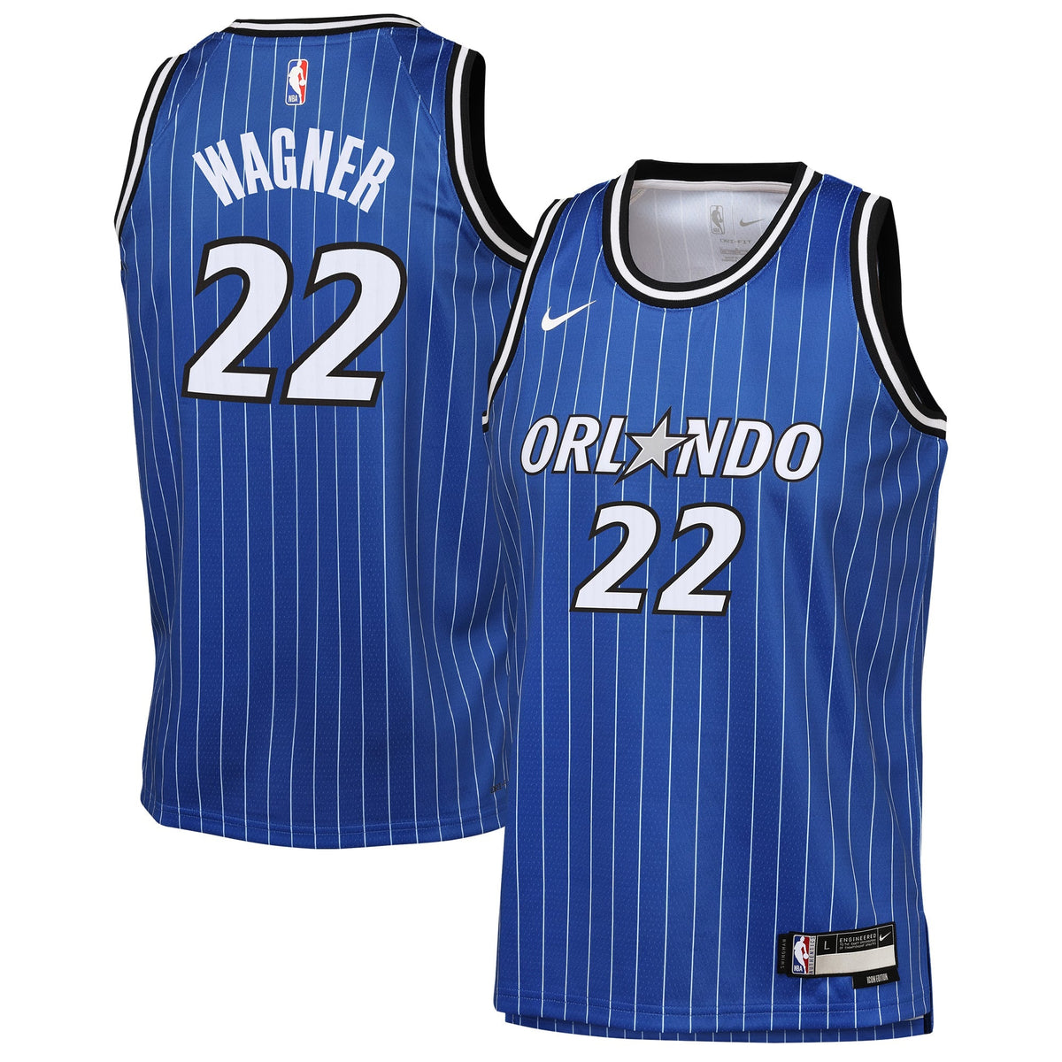 Youth Orlando Magic Franz Wagner Nike Blue Icon Edition Swingman Jersey product image 2, provided for visual reference and