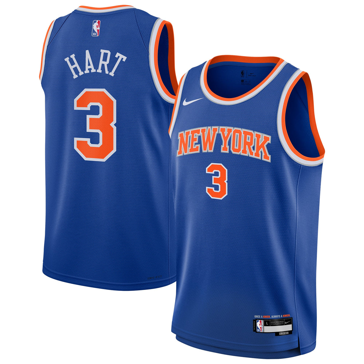 Youth New York Knicks Josh Hart Nike Blue Swingman Jersey - Icon Edition product image 2, provided for visual reference and