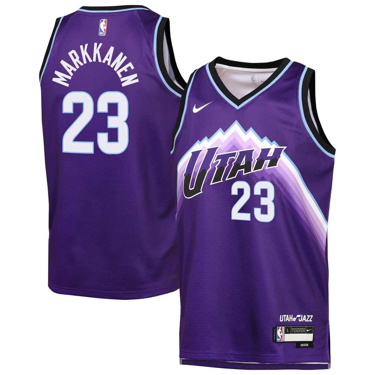 Youth Utah Jazz Lauri Markkanen Nike Purple Icon Edition Swingman Jersey product image 1, provided for visual reference and