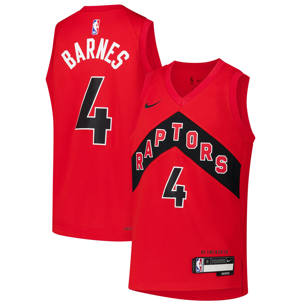 Youth Toronto Raptors Scottie Barnes Nike Red Swingman Jersey - Icon Edition product image 1, provided for visual reference