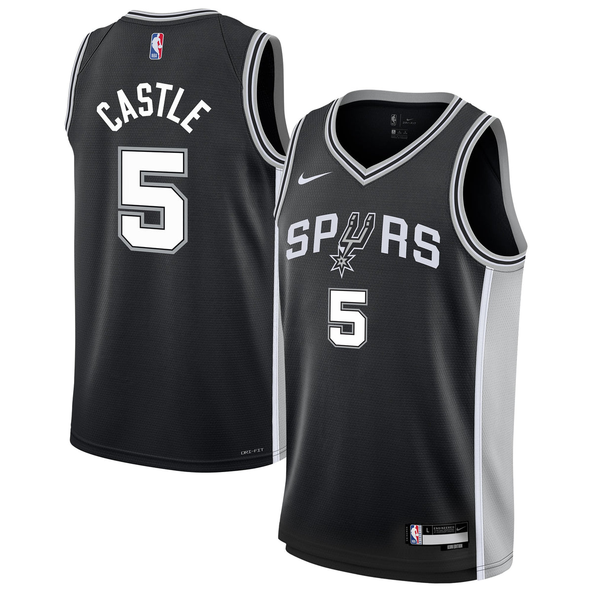 Youth San Antonio Spurs Stephon Castle Nike Black Swingman Jersey - Icon Edition product image 1, provided for visual