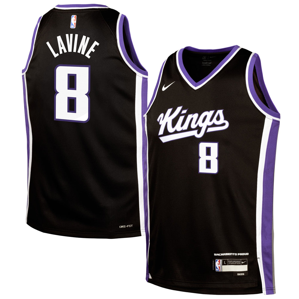Youth Sacramento Kings Zach LaVine Nike Black Swingman Jersey - Icon Edition product image 1, provided for visual reference